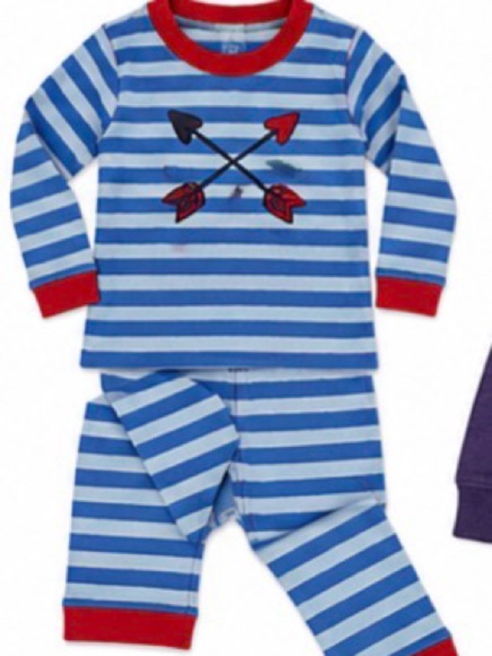 Hanna Andersson Blue Striped Arrow Kids Pajama Set with Red Trim